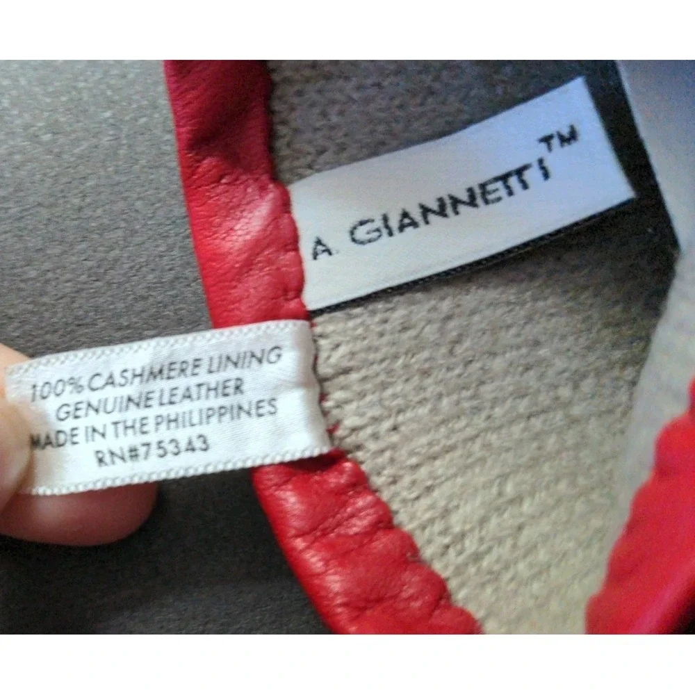 Vintage A. GIANNETTI Red Leather Cashmere Lined Wrist Gloves Size M NOS